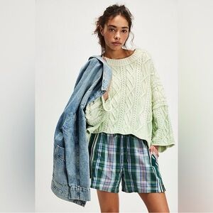 NWT Sold Out Free People Washed Ashore Candy Mint Cable Knit Sweater - Medium